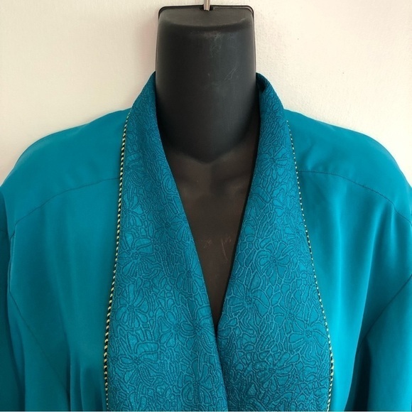 VICTORIA'S SECRET Gold Label Vintage Blue Green Satin Robe Sleepwear Loungewear - Picture 6 of 7